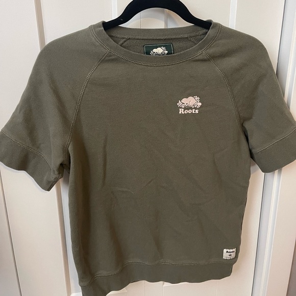 Roots Short Sleeved Olive Green Sweater Shirt - Picture 1 of 2